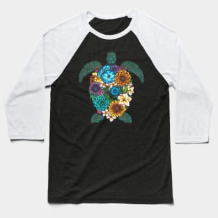 Floral Turtle Black Background Baseball T-Shirt